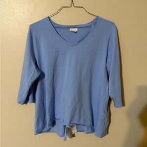 J. Jill Sky Blue Peekaboo Eyelet Lace Back Panel 3/4 Sleeve V-Neck Shirt 3X